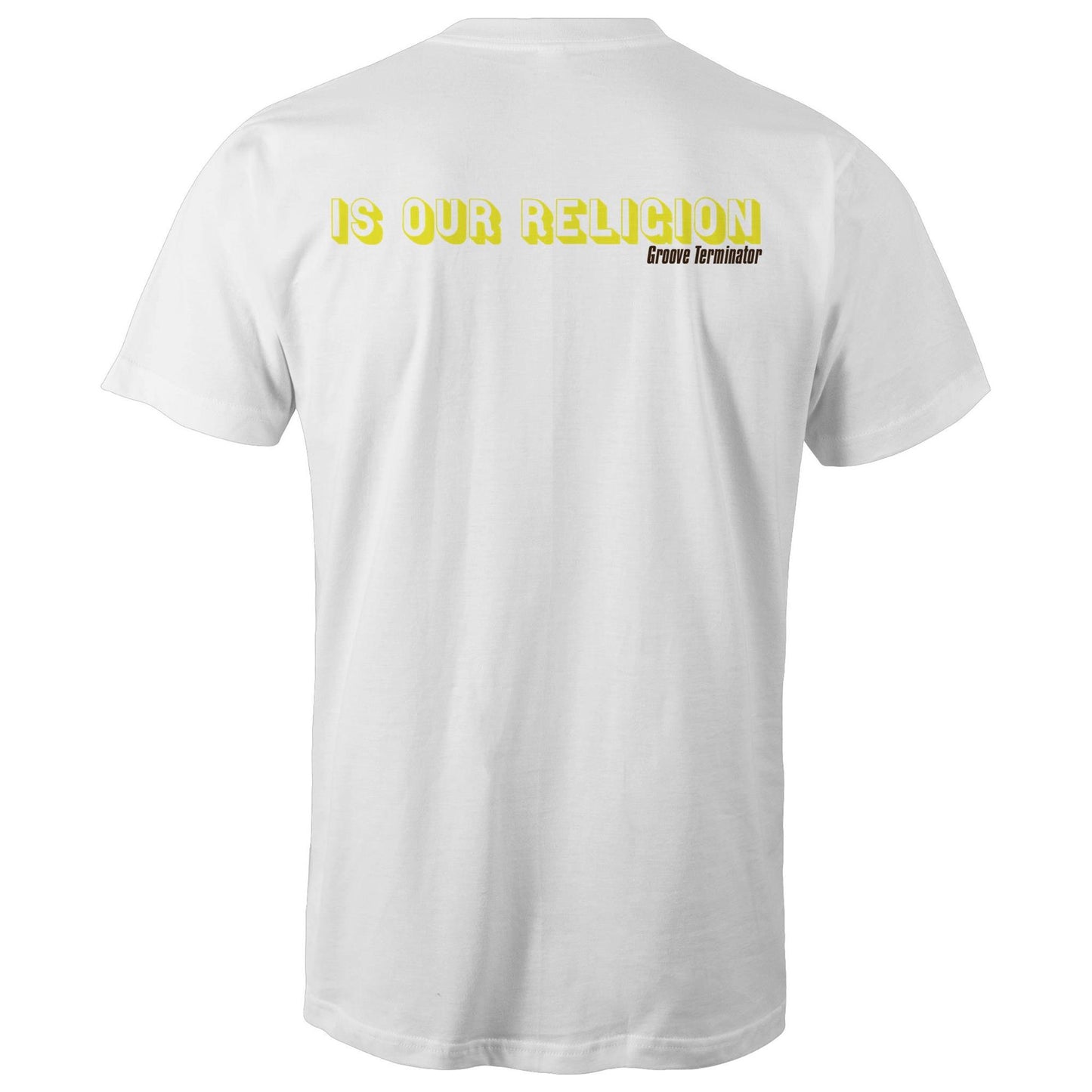 House is Our Religion front & back Mens Tee white
