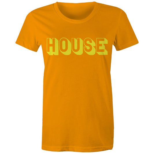House Is Our Religion Yellow on Orange Front & Back Print Women's Maple Tee